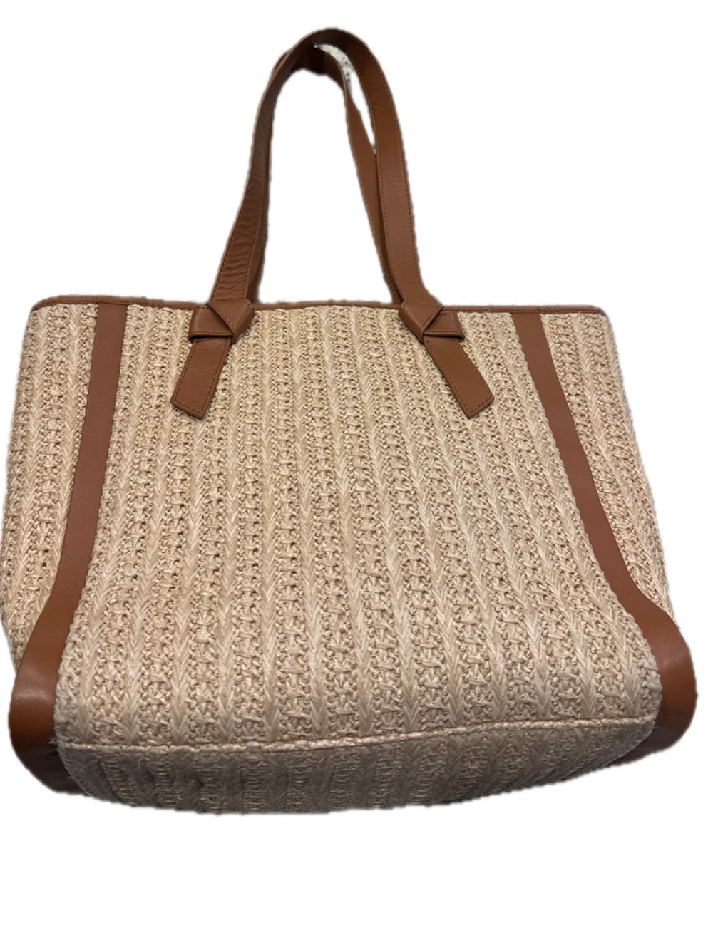 Talbots Cream Woven Tote with Brown Trim